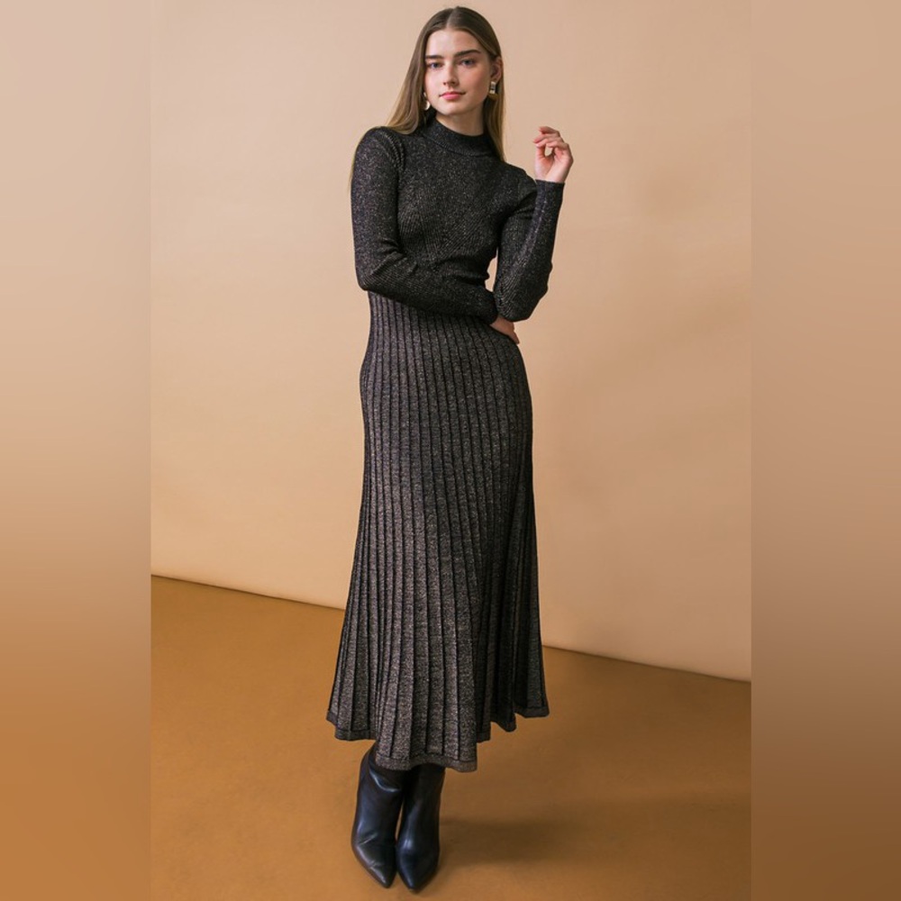 Black Metallic Knit Sweater Dress - Picture 3 of 5
